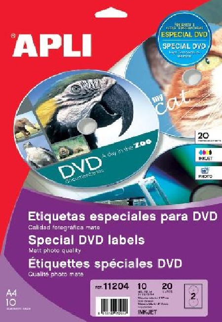 ETIQUETAS PERMANENTES ESPECIALES DVD EXT.Ø 117 INT. Ø 18 INKJET 