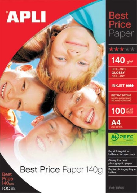 PAPEL BEST PRICE GLOSSY A4 140G. BOLSA 100H. APLI