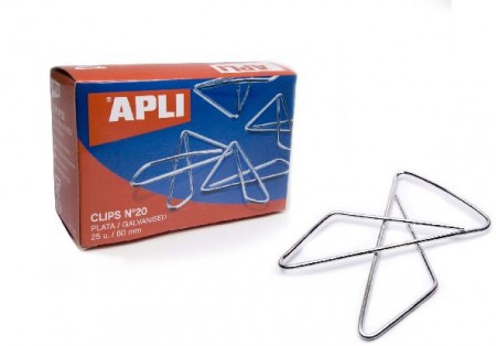 CLIPS MARIPOSA Nº20 APLI PLATEADOS 60MM CAJA 25U.