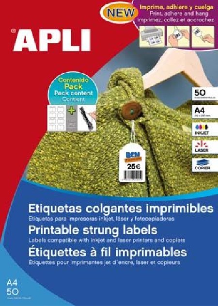 ETIQUETAS COLGANTES IMPRIMIBLES CARTULINA 135G X 135G CANTOS ROM