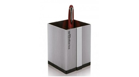 CUBILETE METALICO CUADRADO LISO PLATEADO OFFICE BOX - HASTA FIN DE STOCK