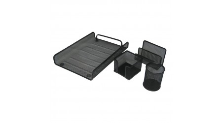 SET OFICINA REJILLA NEGRO PORTANOTAS, PORTACARTAS , PORTALAPIZ Y