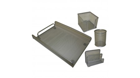 SET OFICINA REJILLA CROMADO PORTANOTAS, PORTACARTAS , PORTALAPIZ