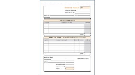 TALONARIO ORDEN DE TRABAJO T-138/2  1/4 NATURAL DUPLICADO