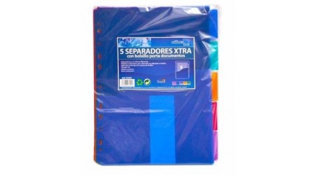 SEPARADOR A4  5 POSICIONES 11 TALADROS CON BOLSILLO PORTADOCUMENTOS