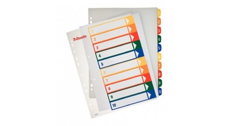 INDICE A4 MAXI 1-10 PLASTICO IMPRIMIBLE MULTITALADRO  255x323 mm.