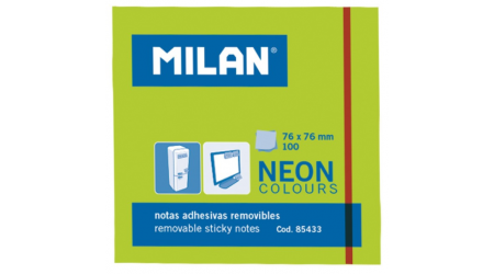 NOTAS ADHESIVAS MILAN 76X76 NEON VERDE 100 HOJAS