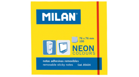 NOTAS ADHESIVAS MILAN 76X76 NEON AMARILLO 100 HOJAS