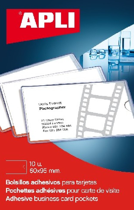 BOLSILLOS PORTA TARJETAS APLI ATOADHESIVOS 60 X 95 MM 10 UNIDADE
