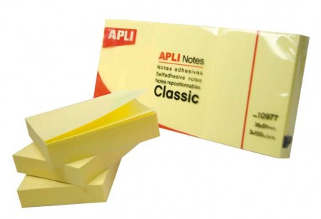 NOTAS ADHESIVAS BLOC 100H. 38X50MM AMARILLO 3 UNIDADES