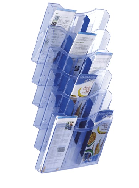 EXPOSITOR 6 COMPARTIMENTOS A4 HORIZONTAL TRANSLUCIDO AZUL