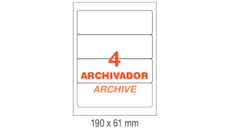 ETIQUETAS PARA ARCHIVO INETA A4,  190x61 MM.  100 HOJAS 400 ETIQUETAS