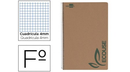 CUADERNO FOLIO TAPA NORMAL CUADRO 4 MM  80 HOJAS 60 GR. RECICLADO SERIE ECOUSE